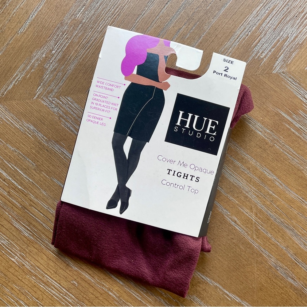 New In Package HUE Studio Cover Me Opaque Tights Control Top Size 2